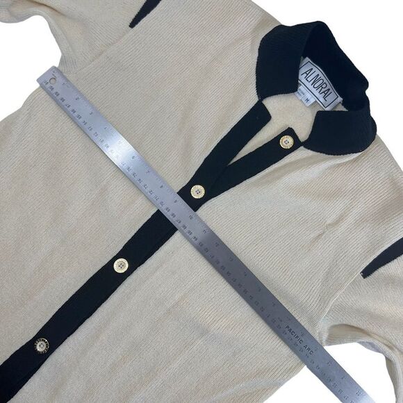Vintage Alnoral Varsity Prep Style Cream & Black Wool Blend Cardigan Sweater - Picture 8 of 10